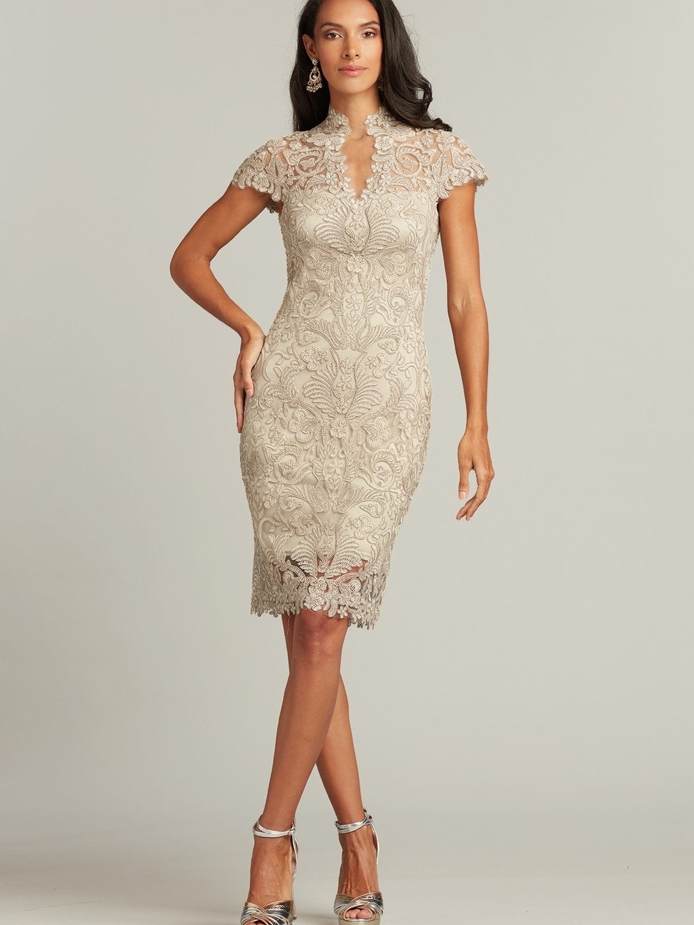 Tadashi Shoji Lace-Overlay Cragg Keyhole Embroidered Dress